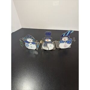 Blue beaded snowman tea light holder Xmas home decor Set Of 3